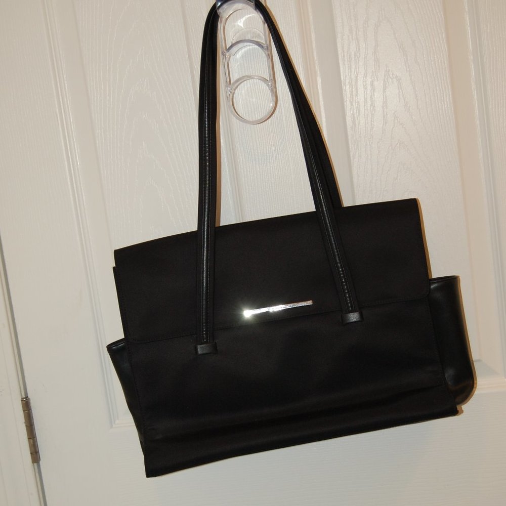 Nine West Black Nylon Computer/Hand Bag W/ Shoulder Strap15" Long x 12" High